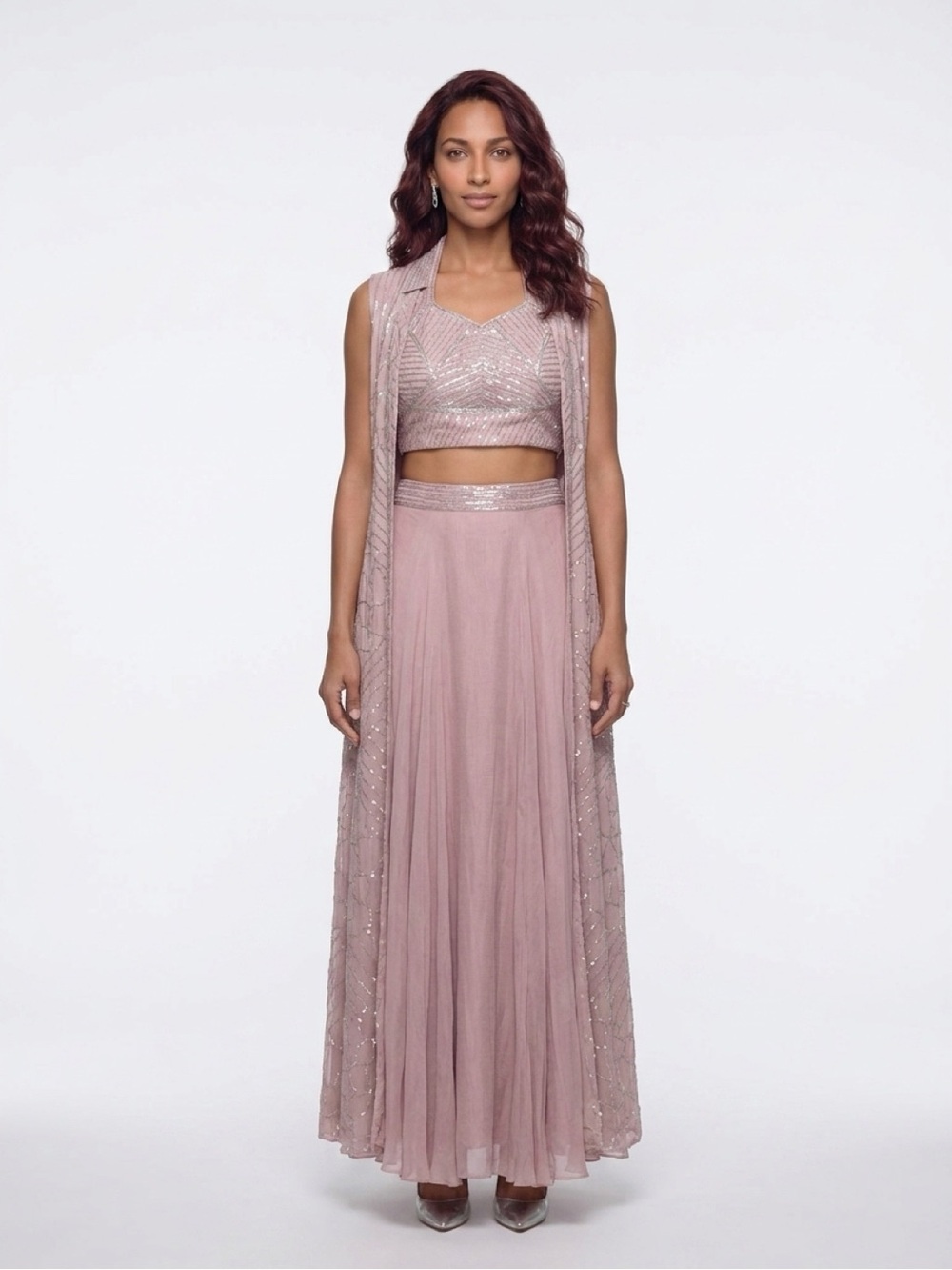 Elegant Pink Women's Evening Dress with Draped Bodice (cocktail lehenga )